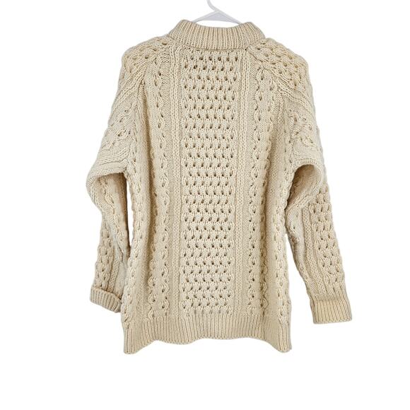 John Molloy Irish Fisherman Men's Sweater Cream New Wool Donegal Cable Knit Sz S - Picture 2 of 5